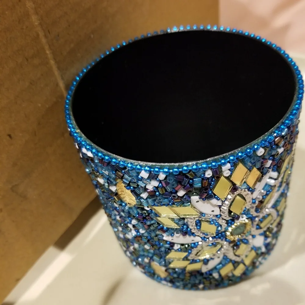 New Blue Beaded Pen Holder with Pen